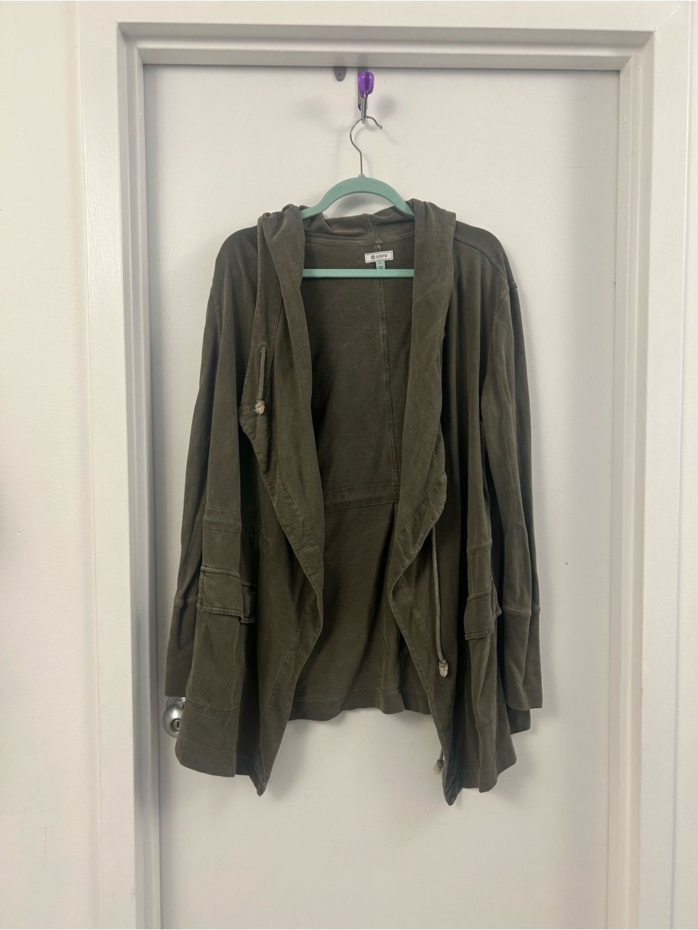 Susina Olive Green Hooded Utility Jacket with Drawstring